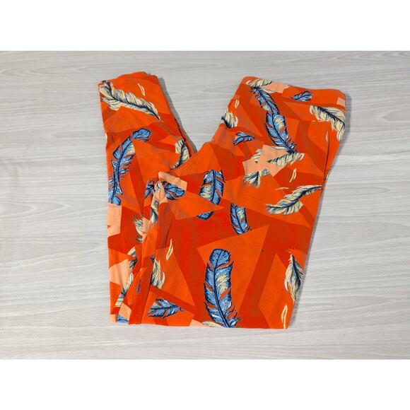 Lularoe Leggings Womens Plus Size TC Tall and Curvy Peach Feathers Pants Stretch - Picture 1 of 4